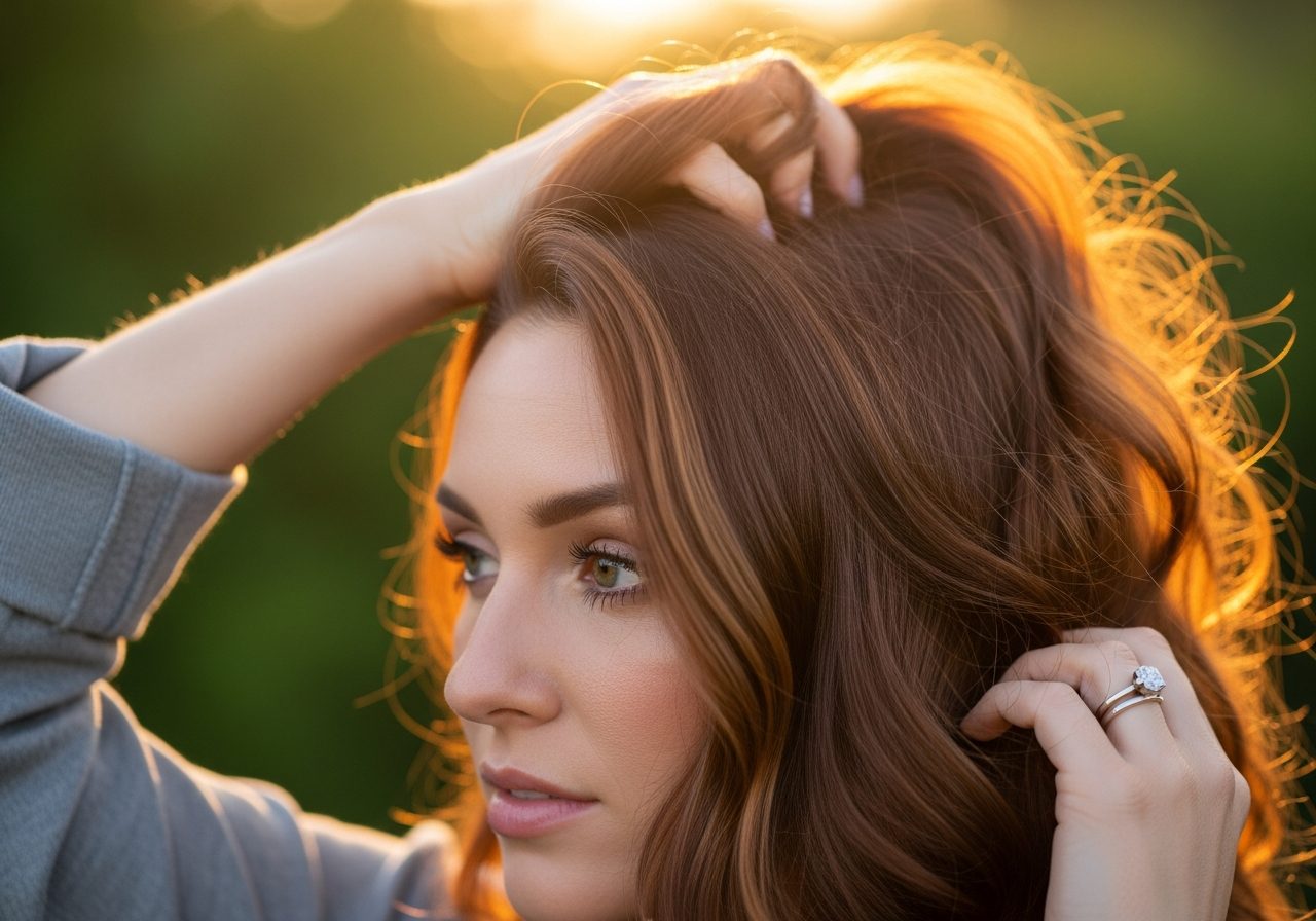 Gros plan sur des cheveux colorés sans ammoniaque avec couverture des blancs